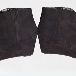 Black Suede Wedge Booties